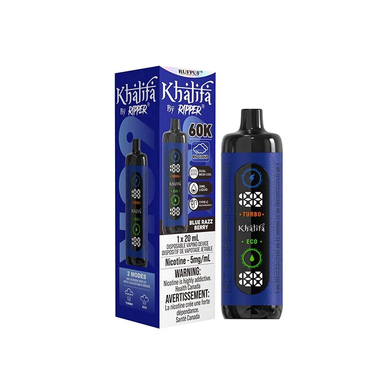 Khalifa Bar 60K disposable vape by GCore in Blue Razz Berry, 20 mL, 5 mg/mL freebase nicotine