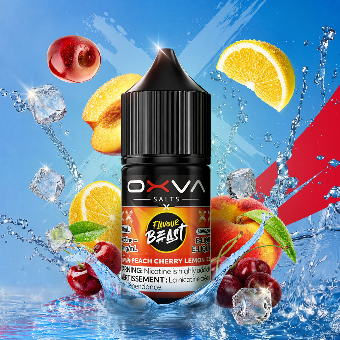 Fresh Peach Cherry Lemon Ice – Flavour Beast x OXVA 30mL salt nic e-juice - Surrey_Vancouver_Delta