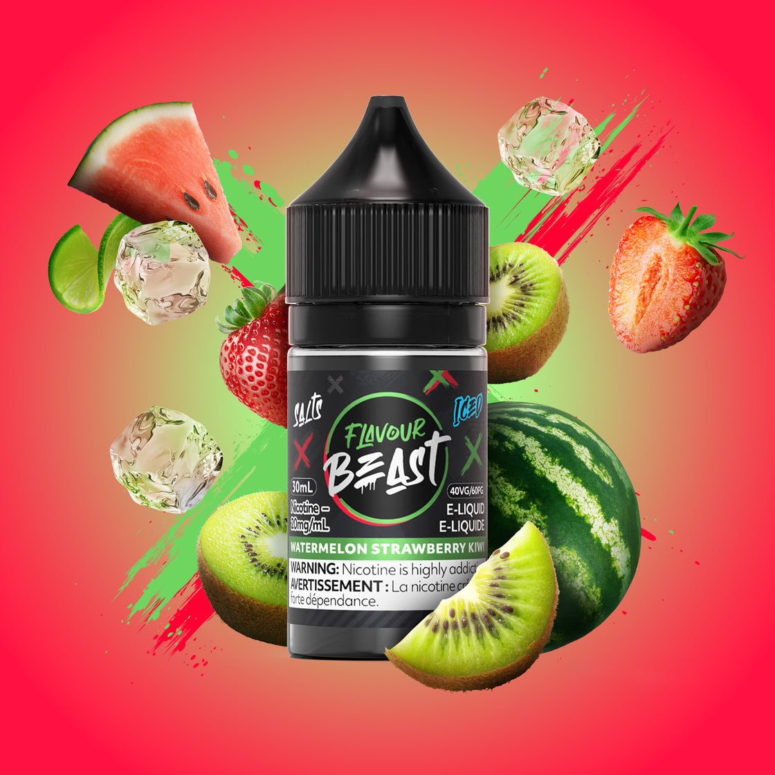 Watermelon Strawberry Kiwi Iced - Flavour Beast Salt 30mL