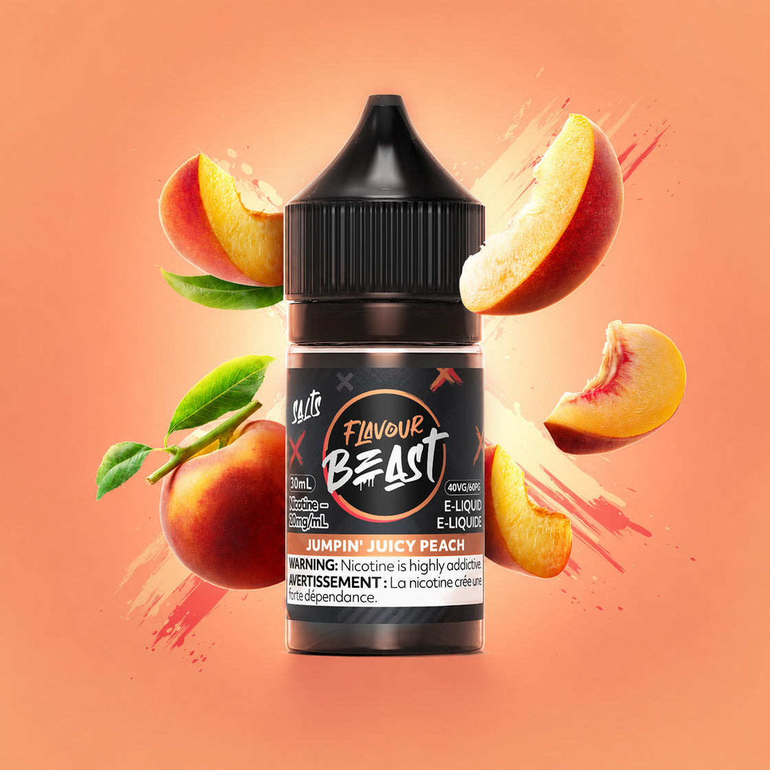 Flavour Beast Classic Jumpin' Juicy Peach 20mg 30mL salt nic e-juice bottle - Futuristic Vapes, Delta BC