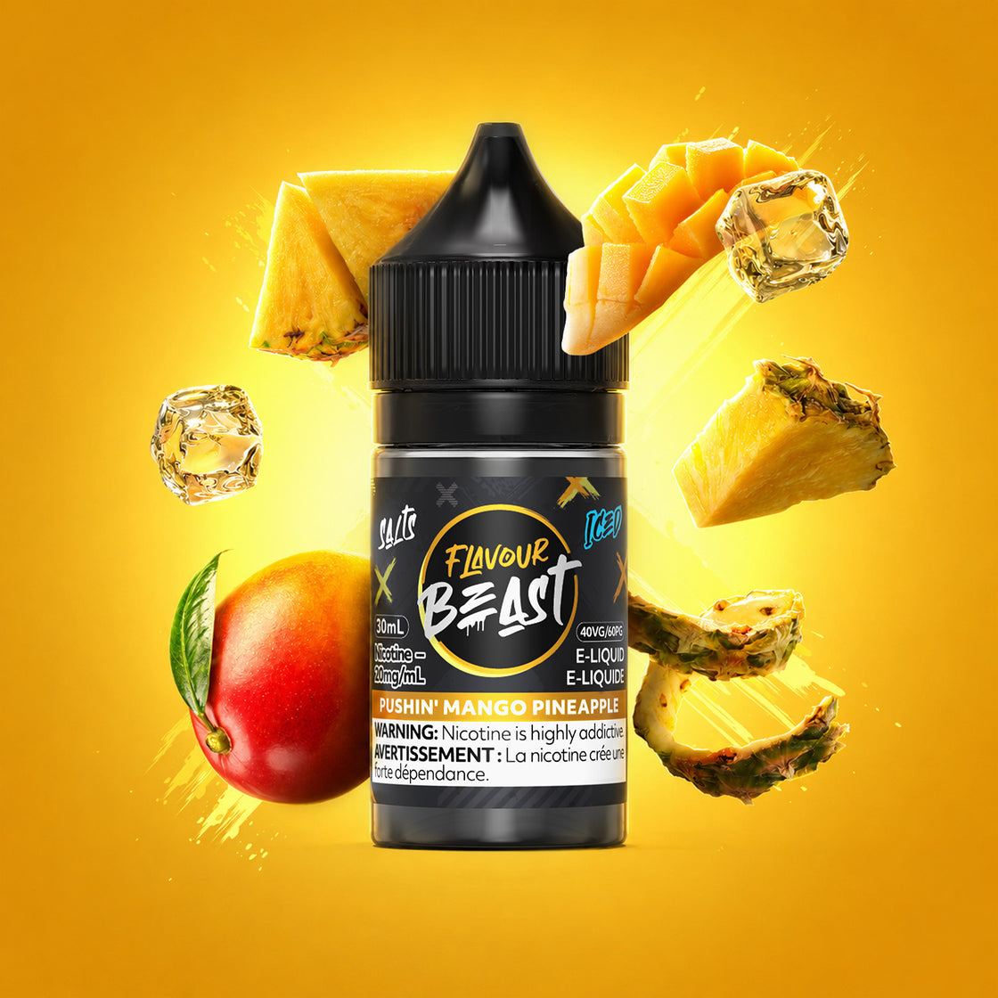 Flavour Beast Classic Pushin' Mango Pineapple Iced 20mg 30mL salt nic e-juice bottle - Futuristic Vapes, Delta BC
