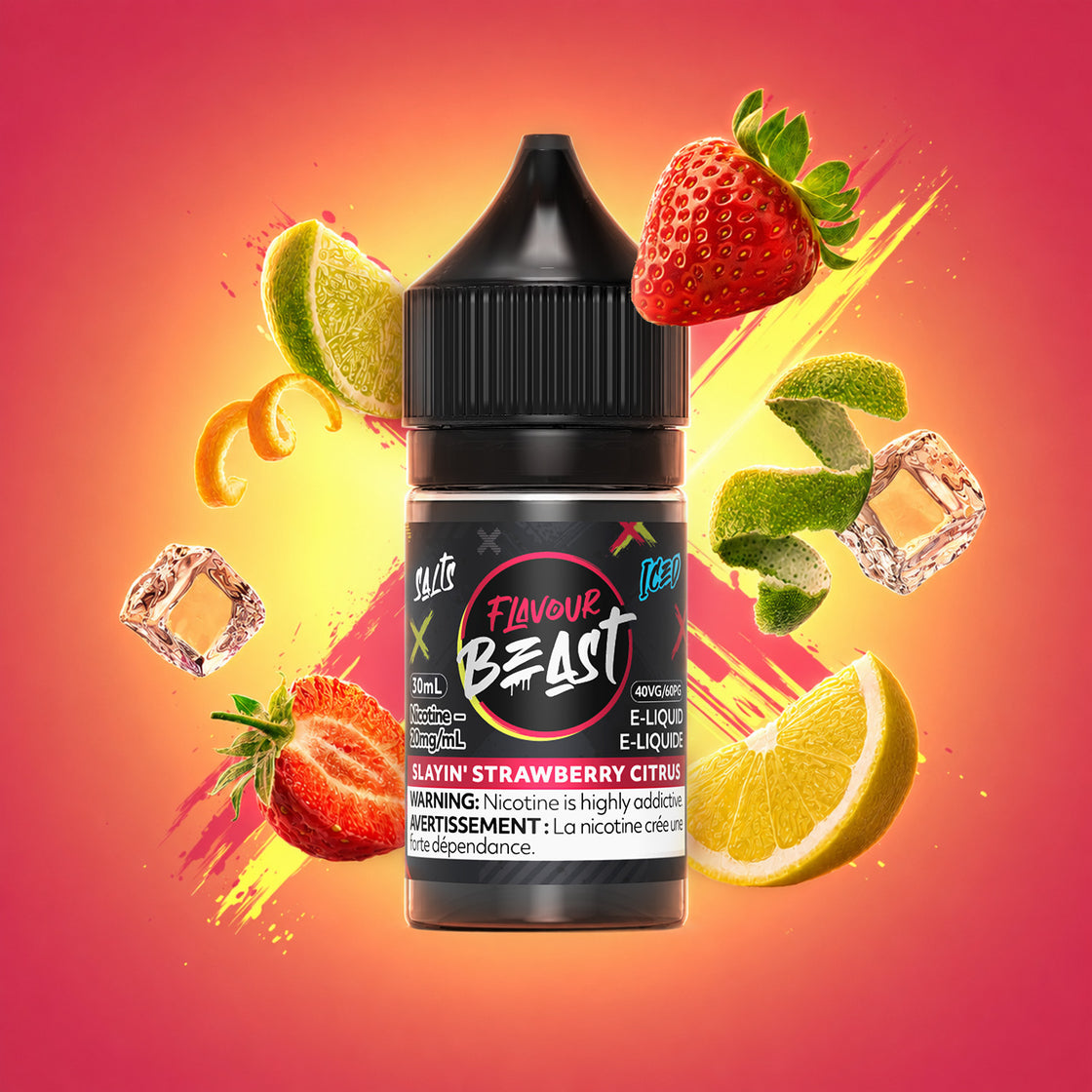Flavour Beast Classic Slayin' Strawberry Citrus Iced 20mg 30mL salt nic e-juice bottle - Futuristic Vapes, Delta BC