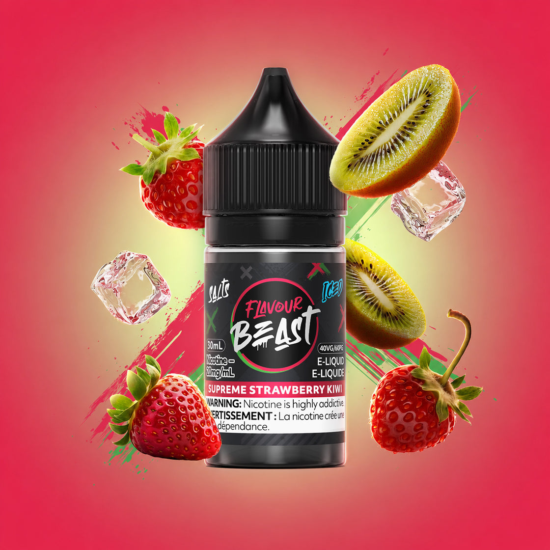 Flavour Beast Classic Supreme Strawberry Kiwi Iced 20mg 30mL salt nic e-juice bottle - Futuristic Vapes, Delta BC