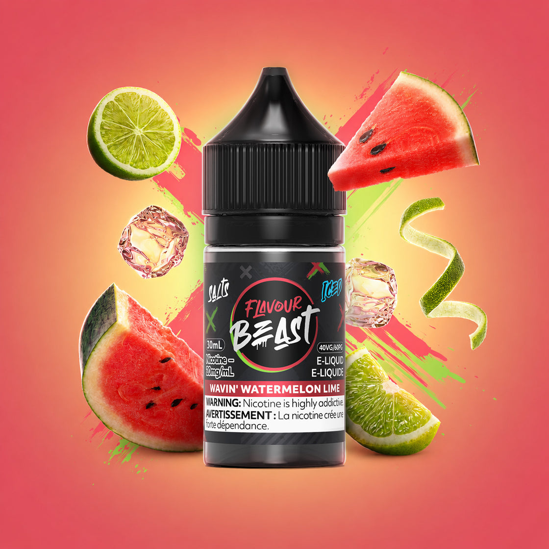 Flavour Beast Classic Wavin' Watermelon Lime Iced 20mg 30mL salt nic e-juice bottle - Futuristic Vapes, Delta BC