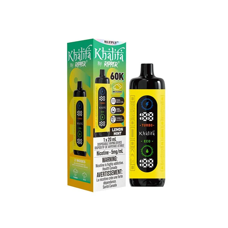 Khalifa Bar 60K disposable vape by GCore in Lemon Mint, 20 mL, 5 mg/mL freebase nicotine