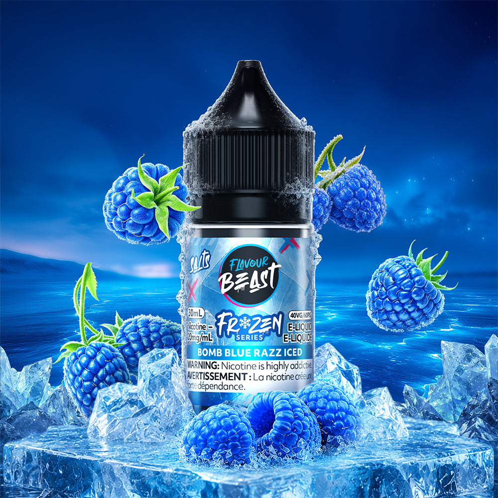 Flavour Beast Frozen Bomb Blue Razz Iced 30mL salt nic e-juice bottle