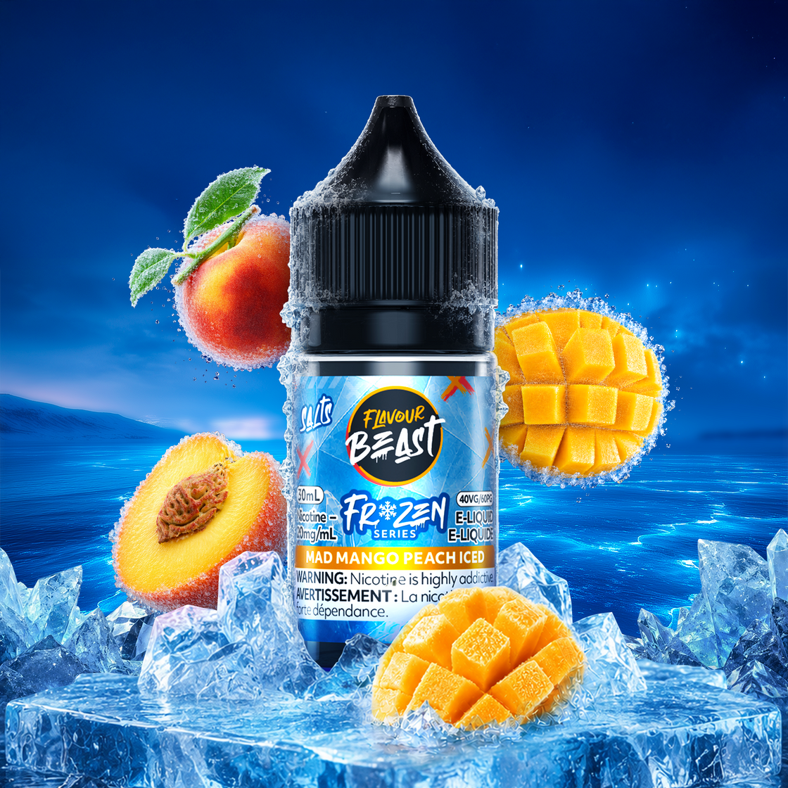 Flavour Beast Frozen Mad Mango Peach Iced 30mL salt nic e-juice bottle