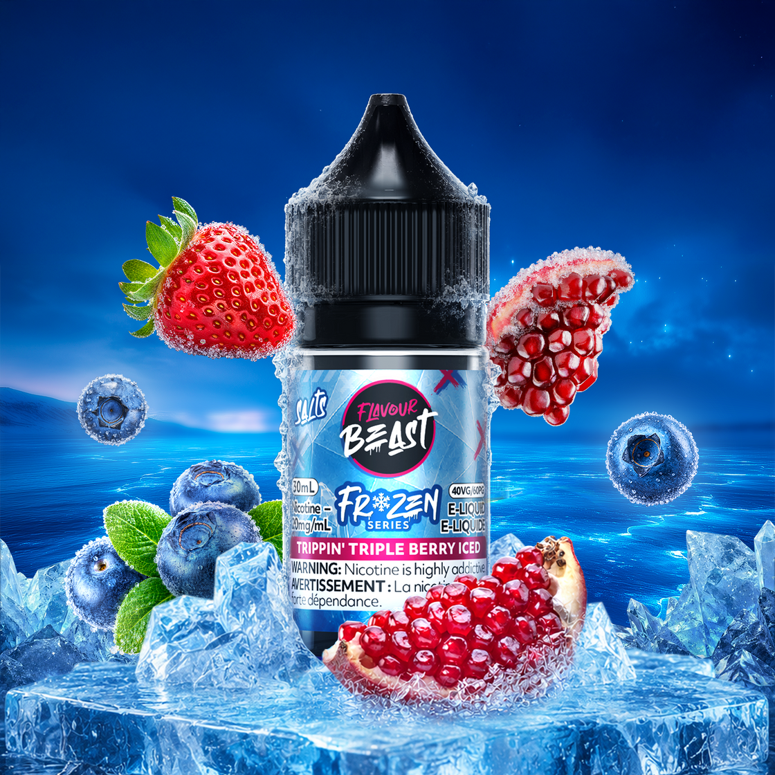 Flavour Beast Frozen Trippin' Triple Berry Iced 30mL salt nic e-juice bottle